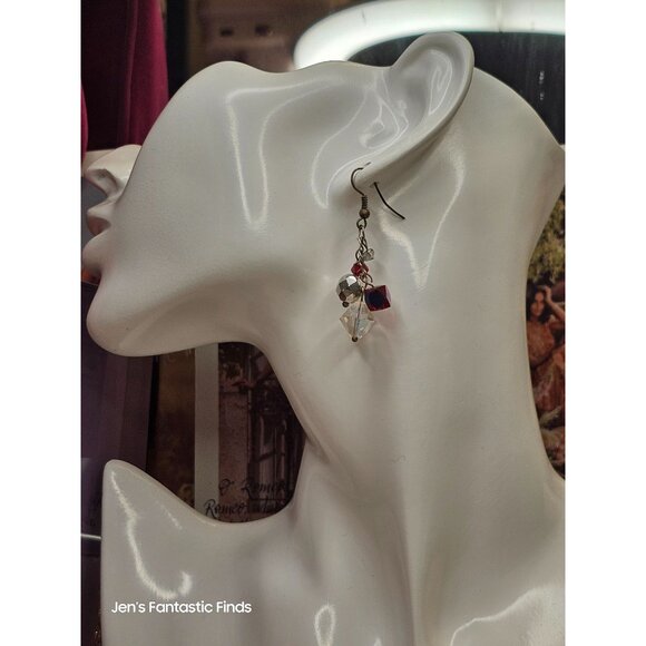 Made with Swarovski Crystal Red Bead Dangle Silver Earrings Hand Made OOAK - Picture 7 of 7